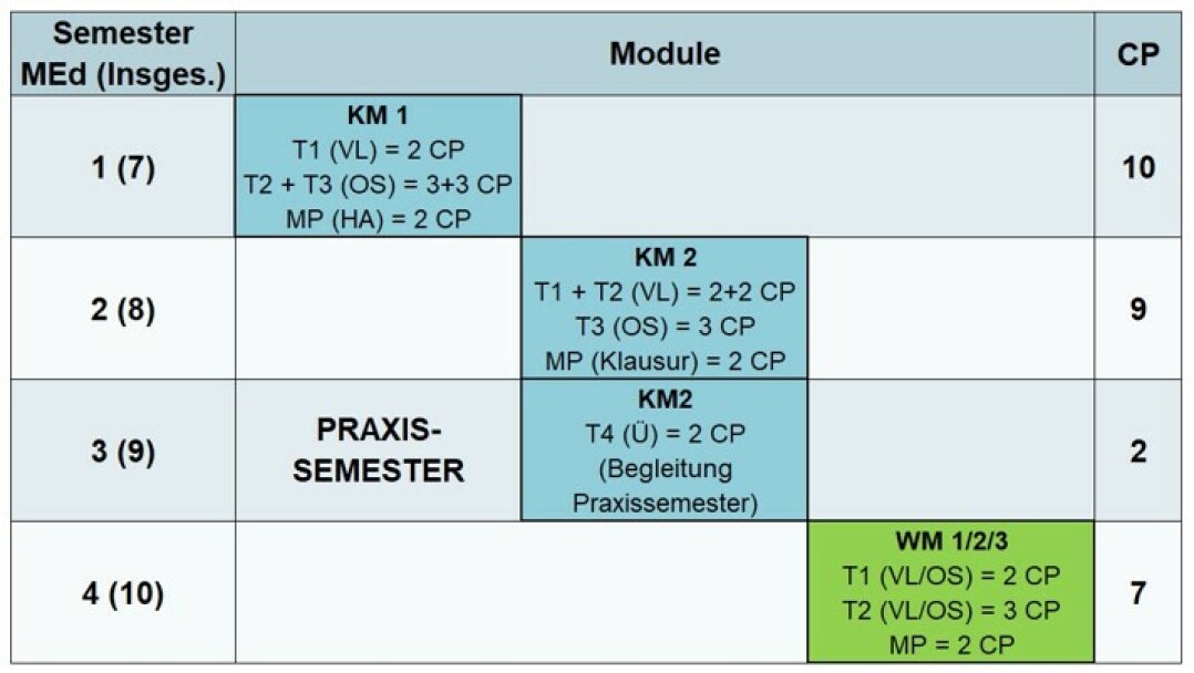 Beispiel 2: Bildungswissenschaft-Studium mit Masterarbeit in einem der beiden Unterrichtsfächer (WM im 4. Master of Education-Semester)