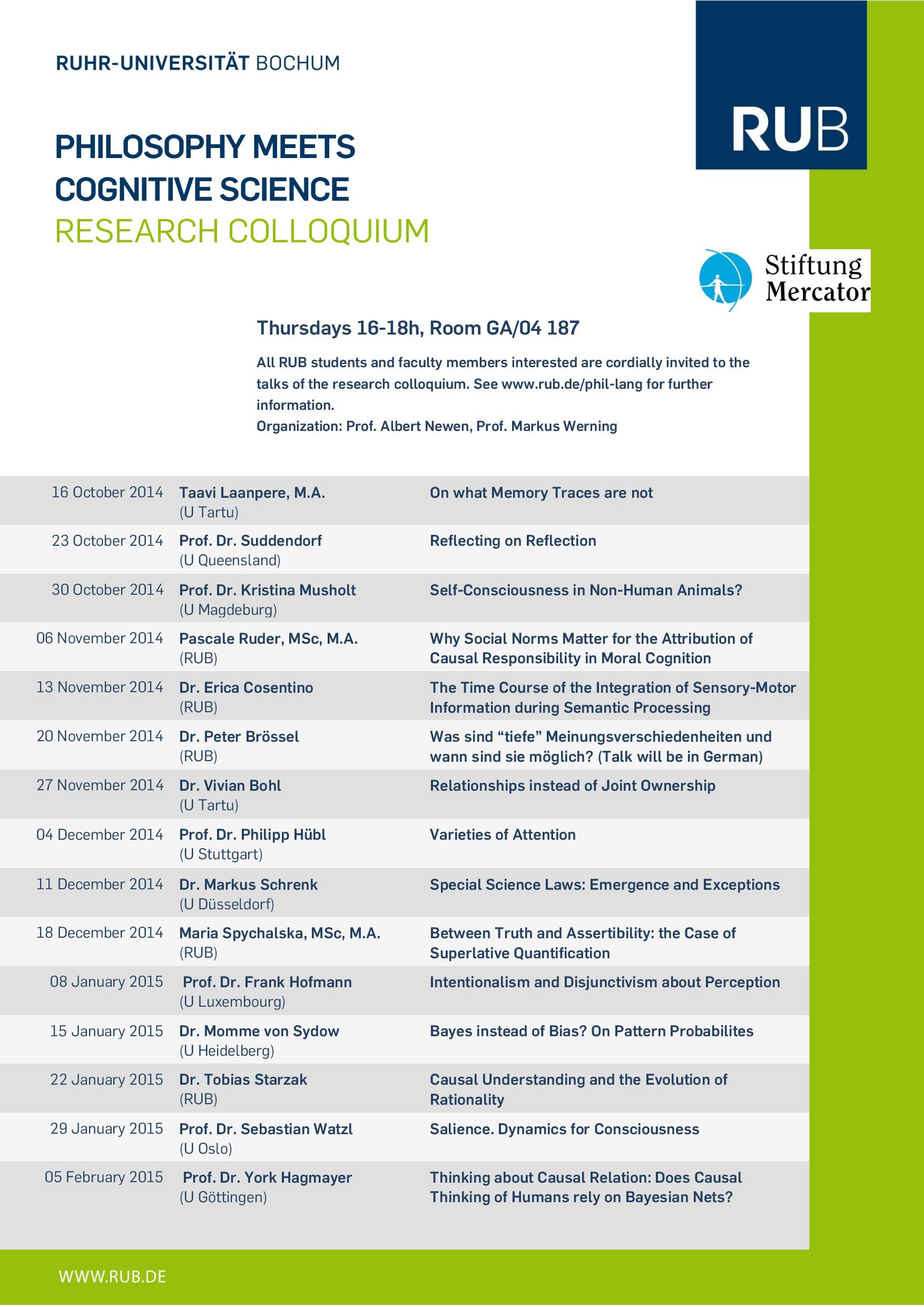 Vortragsreihe: Philosophy And Cognitive Science Research Colloquium