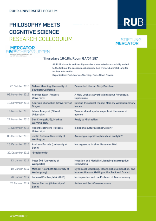 Vortragsreihe: Philosophy And Cognitive Science Research Colloquium